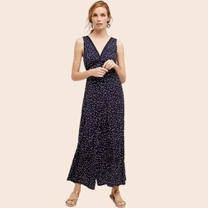 Anthropologie HD in Paris Navy Blue Polka Dot Tallulah Wide Leg Jumpsuit Size 4